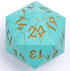 Hymgho Dice: 35mm D20 Spindown Turquoise (Turquoise with Gold) HY00278